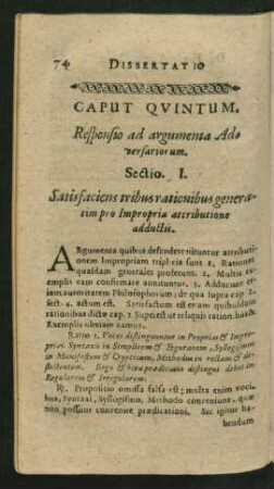 Caput Quintum. Responsio ad argumenta Adversariorum.