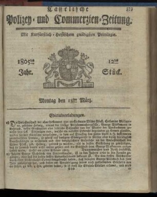 12tes Stueck, Montag den 18ten Maerz 1805