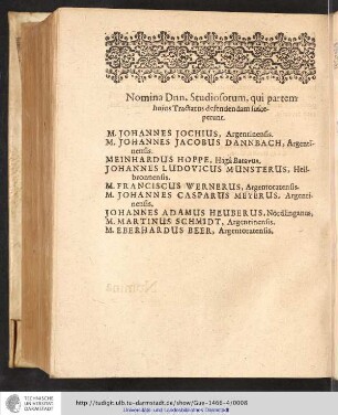 Nomina Dnn. Studiosorum, qui partem hujus Tractatus defendendam susceperunt