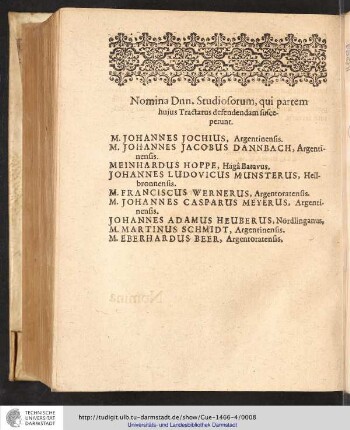 Nomina Dnn. Studiosorum, qui partem hujus Tractatus defendendam susceperunt