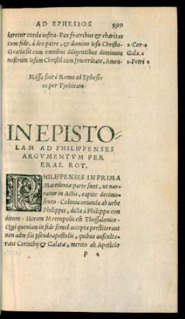 In Epistolam Ad Philippenses Argumentum per Eras. Rot.