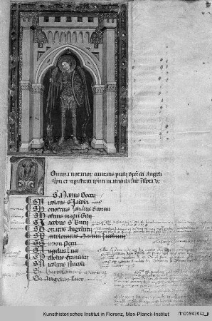 Matrikel und Statuten : Buchseite mit einer Darstellung der Porta San Angelo