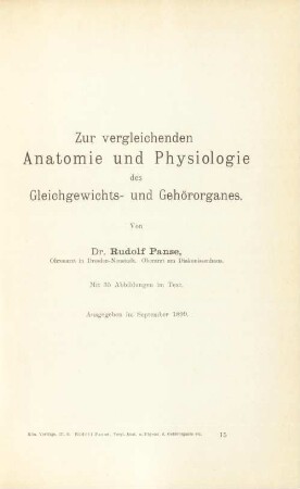 Zur vergleichenden Anatomie und Physiologie des Gleichgewichts- und Gehörorganes