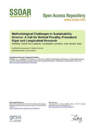 Methodological Challenges in Sustainability Science: A Call for Method Plurality, Procedural Rigor and Longitudinal Research