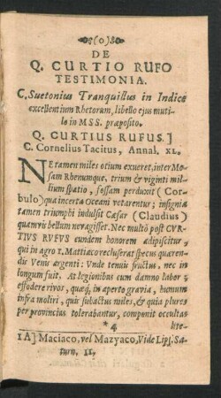 De Q. Curtio Rufo Testimonia.