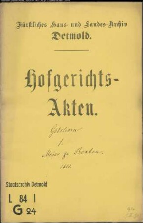 Gelshorn, Konrad, Sekretärs Kinder Vormunde gegen Johann Meier zu Bexten - Schuldforderung