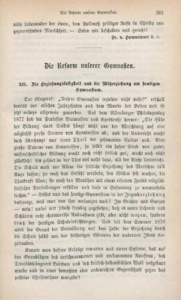 301-314 Die Reform unserer Gymnasien : XII. Die Erziehungslosigkeit und die Mißerziehung am heutigen Gymnasium