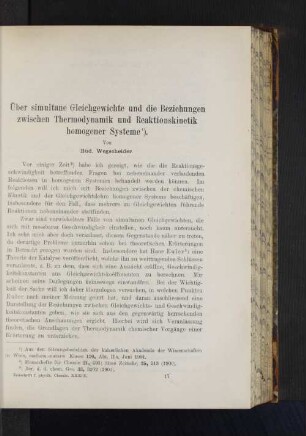 Über simultane Gleichgewichte und die Beziehungen zwischen Thermodynamik und Reaktionskinetik homogener Systeme.