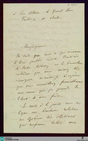 Brief von Ernest Naville an Großherzog Friedrich I. von Baden vom 28.12.1867 - K 3271