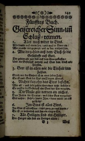 Fünfftes Buch. Geistreicher Sinn-uñ Schluß-reimen.
