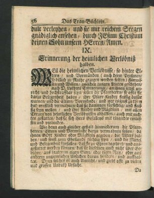 IX. Erinnerung der heimlichen Verlöbniß halben