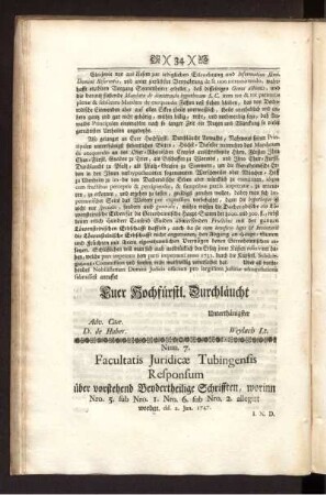 Num. 7. Facultatis Juridicæ Tubingensis Responsum über vorstehend Beydertheilige Schriften