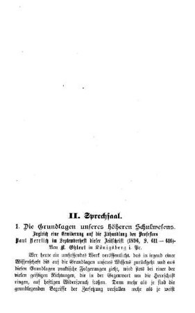 Die Grundlagen unseres höheren Schulwesens : Sprechsaal