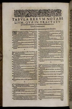 Tabula Rerum Notabilium, Quæ In Tractatu pro homicidiorum, ac aliorum criminum excusatione, continentur.