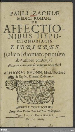 De affectionibus hypochondriacis libri tres : Italico idiomate primum... conscripti