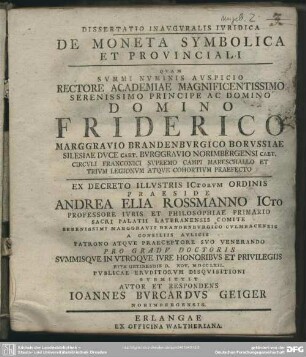 Dissertatio Inavgvralis Ivridica De Moneta Symbolica Et Provinciali