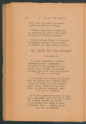 Al czar de las Rusias : (Nicolás II)