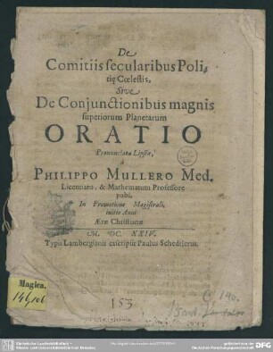 De comitiis secularibus politi[a]e coelestis, sive de coniunctionibus magnis superiorum planetarum oratio