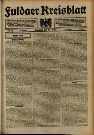 Erste Ausgabe vom Samstag, den 21. März 1914.