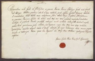 Testimonium primae residentiae des Grafen Philipp Karl von Oettingen-Baldern.