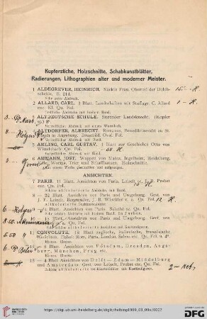 Kupferstiche, Holzschnitte, Schabkunstblätter, Radierungen, Lithographien alter und moderner Meister (Nr. 1-690)