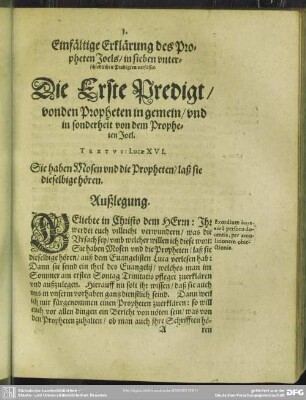 Einfältige Erklärung des Propheten Joels, in sieben unterschiedlichen Predigten verfasset