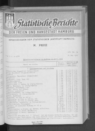 Einzelhandelspreise in Hamburg im April 1960 : Lfd. Nr. 14