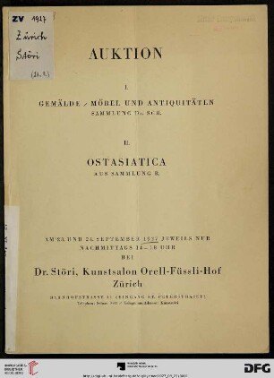 I. Gemälde, Möbel und Antiquitäten - Sammlung Dr. Sch., II. Ostasiatica - Sammlung R. : Auktion: 23. September, 24. September 1927