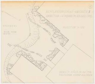 Gartenanlage Arbeiterwohnheim, Union Rheinische Braunkohlen Kraftstoff AG, Wesseling: Bepflanzungsplan, Abschnitt 2: Grundriss 1:100