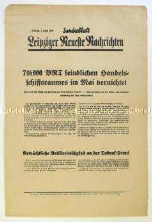Sonderblatt der "Leipziger Neuesten Nachrichten" zum Seekrieg gegen Großbritannien