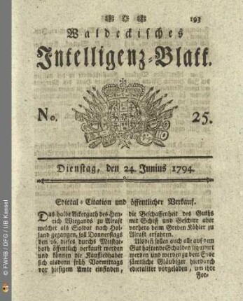 No. 25. Dienstag, den 24. Junius 1794