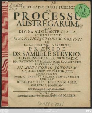 Disputatio Iuris Publici De Processu Austregarum