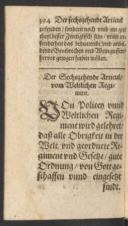 Der Sechszehende Articul/ vom Weltlichen Regiment