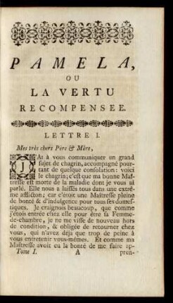 Lettre I. Mes très chers Père & Mère, ...