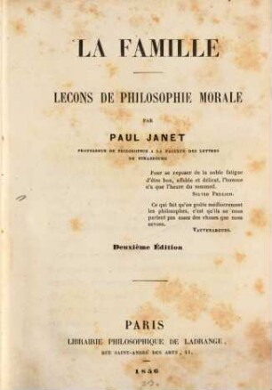 La famille : Leçons de philosophie morale