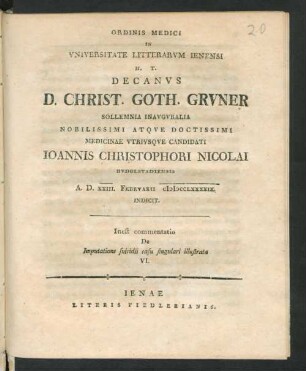 6: Inest commentatio De Imputatione suicidii casu singulari illustrata