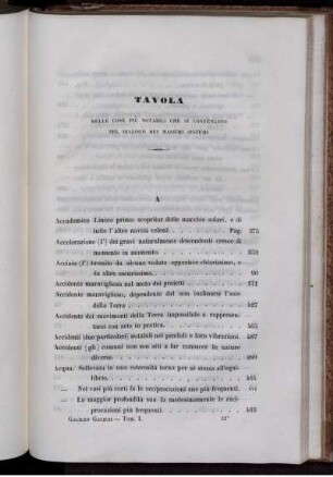 Tavola delle coas più notabili che si contengono nel Dialog dei Massimi Sistemi.