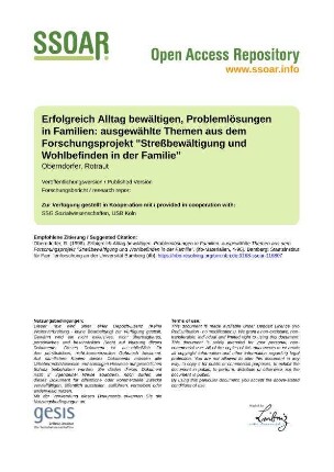 Erfolgreich Alltag bewältigen, Problemlösungen in Familien: ausgewählte Themen aus dem Forschungsprojekt "Streßbewältigung und Wohlbefinden in der Familie"