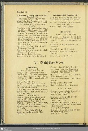 VI. Behördenverzeichnis : VI. Reichsbehörden