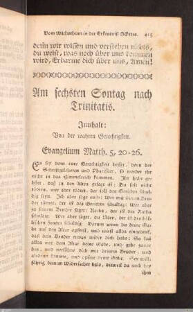 Am sechsten Sontag nach Trinitatis.