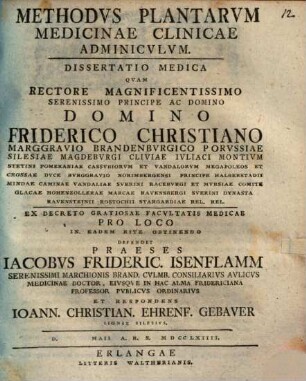 Methodus plantarum mediciniae clinicae adminiculum : Diss. med.