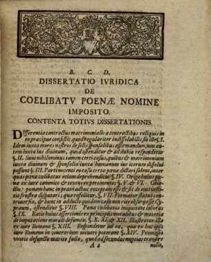 Dissertatio Ivridica De Coelibatv Poenae Nomine Imposito