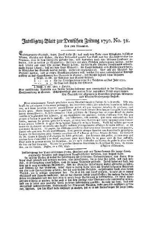 Intelligenz-Blatt zur Deutschen Zeitung 1790. No. 38