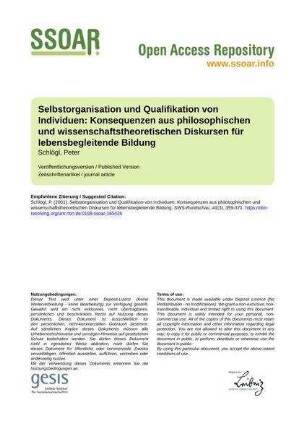 Selbstorganisation und Qualifikation von Individuen: Konsequenzen aus philosophischen und wissenschaftstheoretischen Diskursen für lebensbegleitende Bildung
