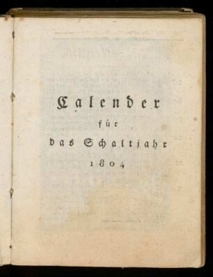 Kalender für das Schaltjahr 1804