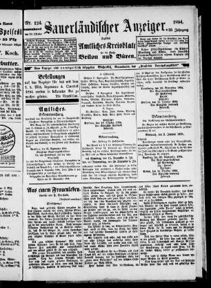 Sauerländischer Anzeiger ; [...] ; Amtliches Kreisblatt für die Kreise Brilon und Büren