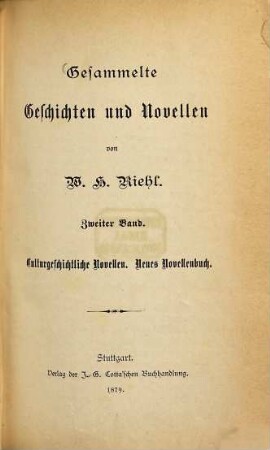 Gesammelte Geschichten und Novellen, 2. Culturgeschichtliche Novellen. Neues Novellenbuch