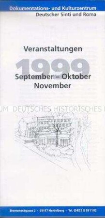 Veranstaltungsplan des Dokumentations- und Kulturzentrum Deutscher Sinti und Roma für September/November 1999