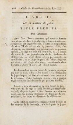 Livre III. De la Justice de paix. Drittes Buch. Von den Friedensgerichten