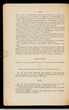 Chapitre II - Police et discipline dans les dépots de prisonniers de guerre